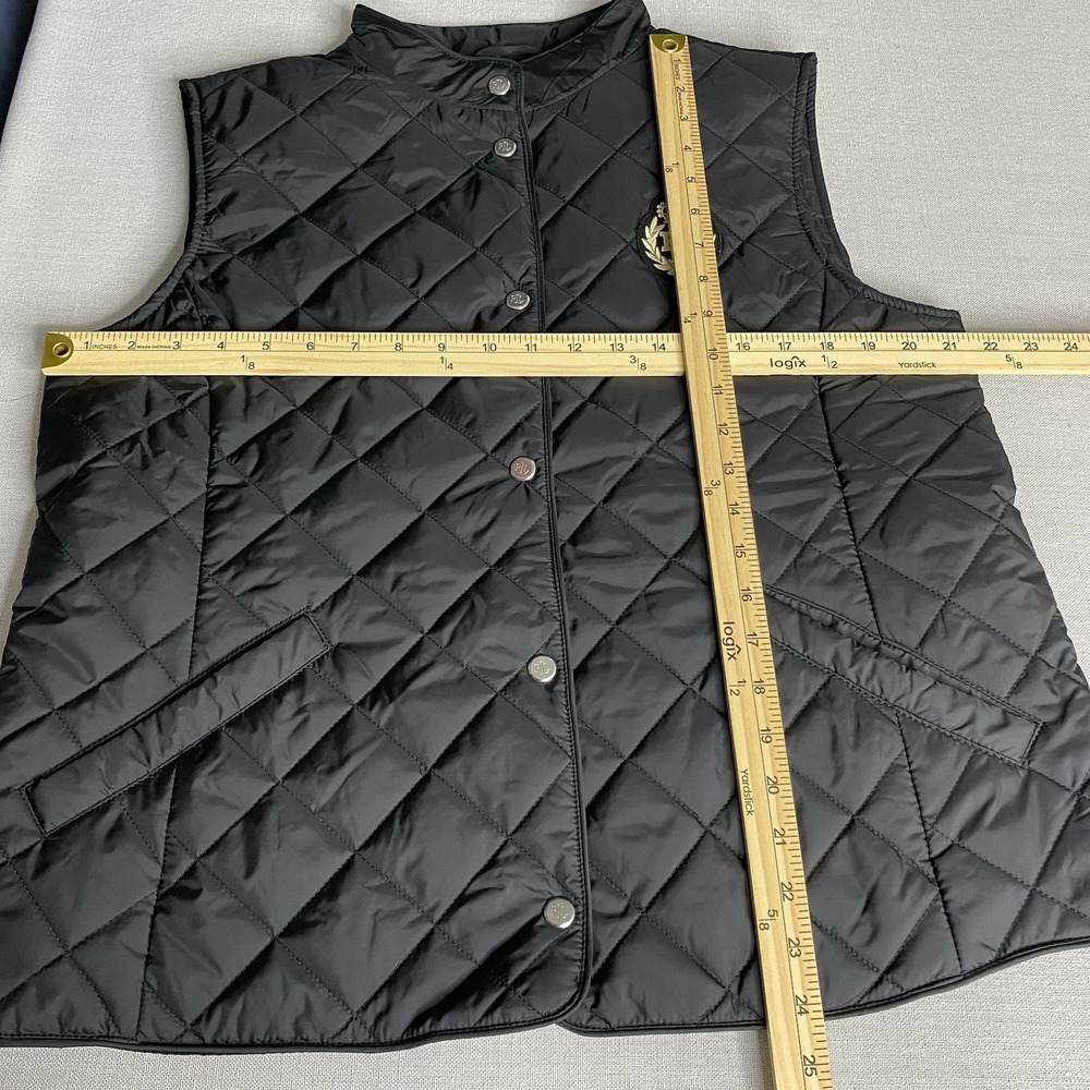 Lauren Ralph Lauren Quilted Vest Women's L Black Crest Logo Snap Front Puffer - Picture 11 of 16